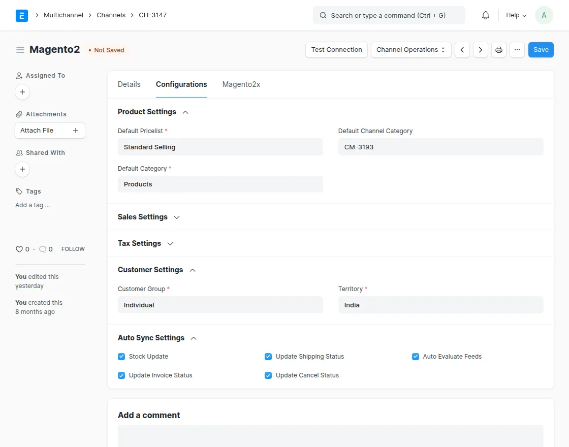 Chanel components and configuration settings
