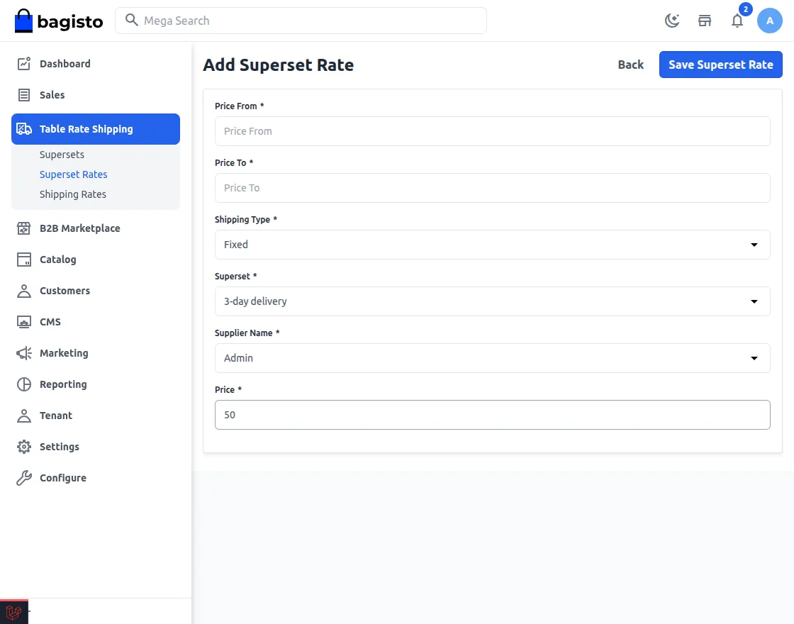 Adding superset rates