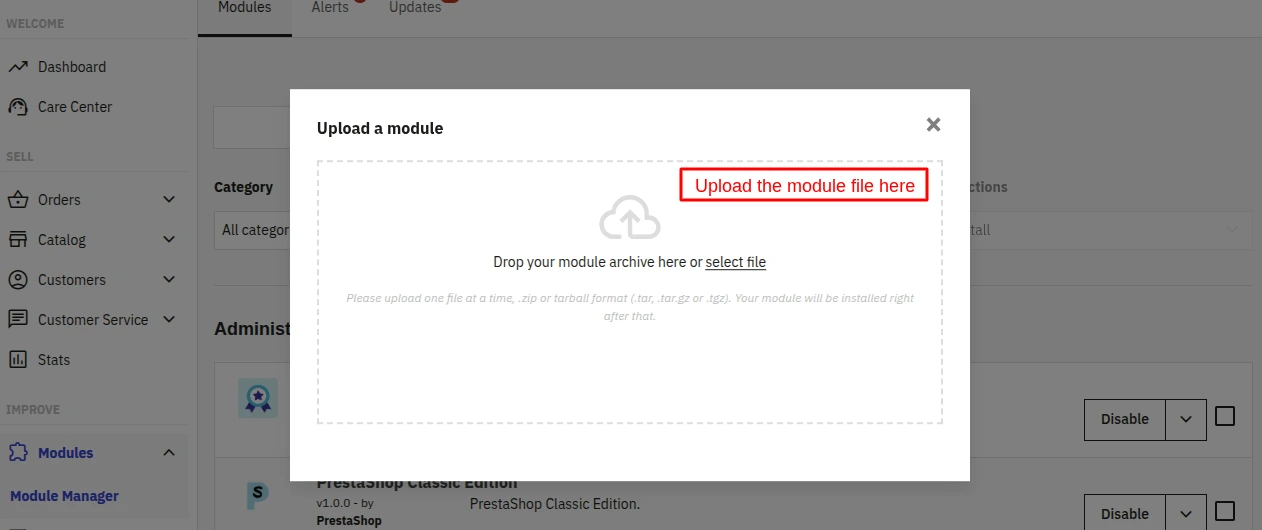 upload module file
