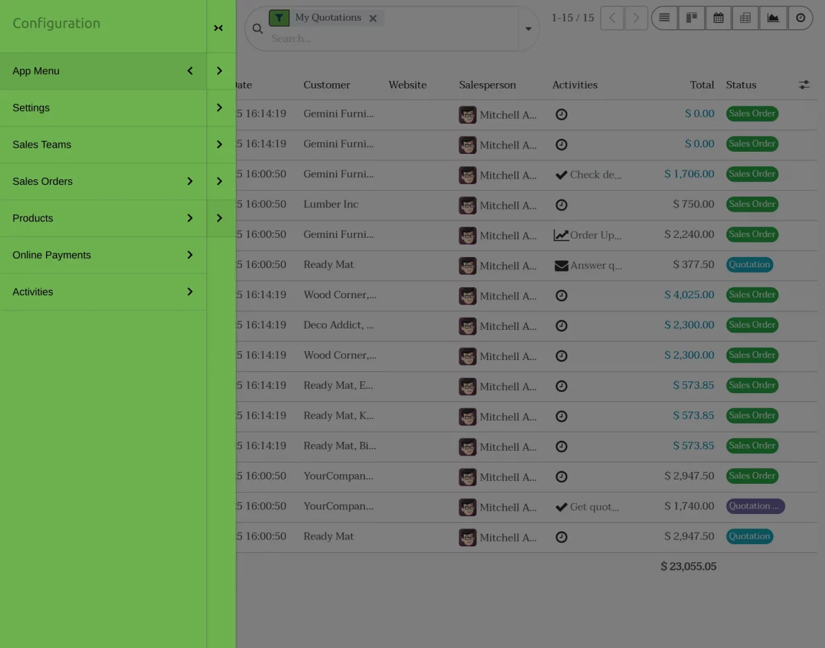 vertical drop down view