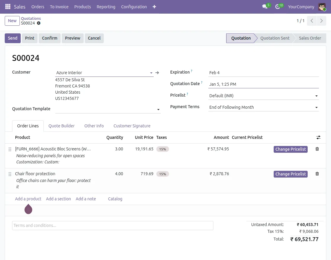 change priclelist on orderline