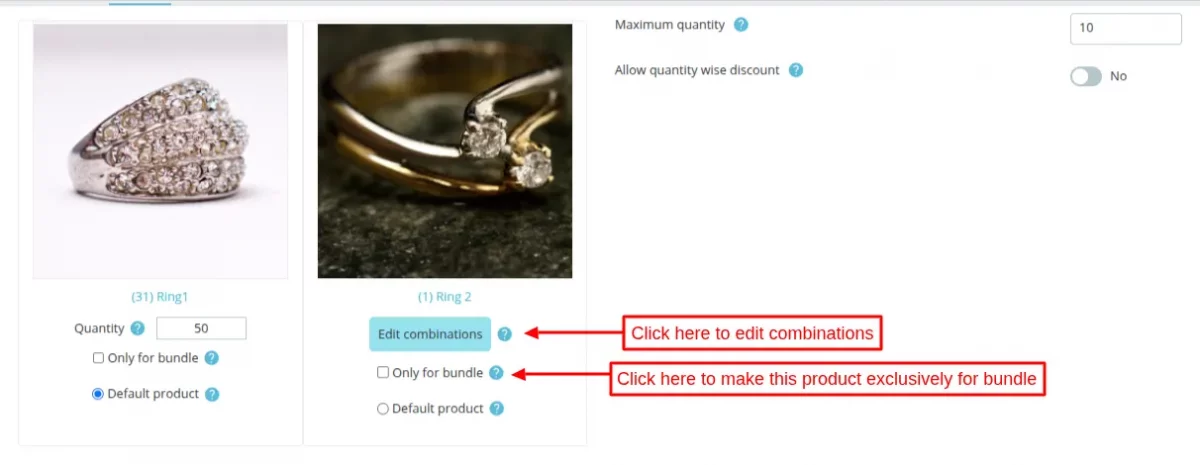 edit combination quantity