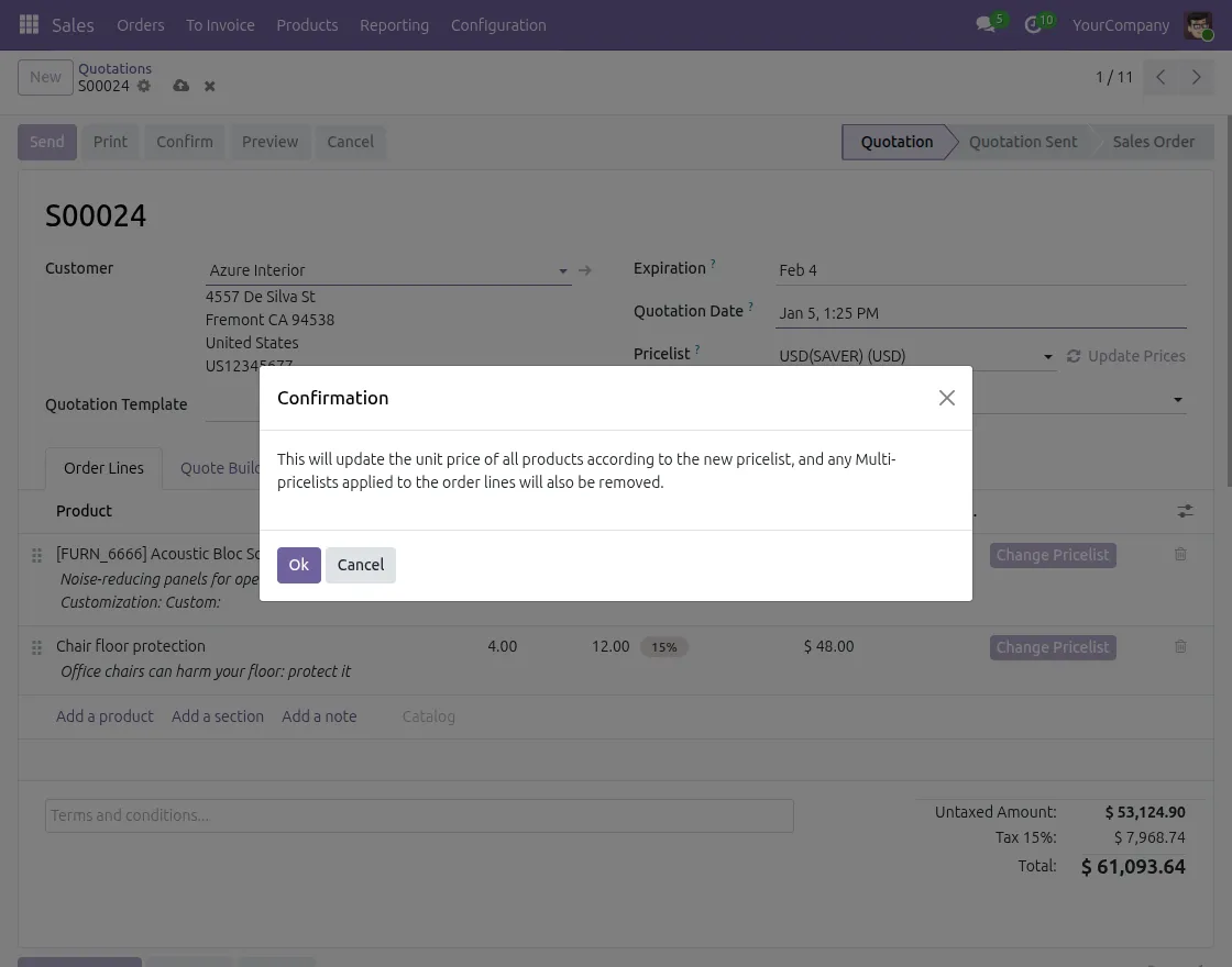 confirm the updated prices