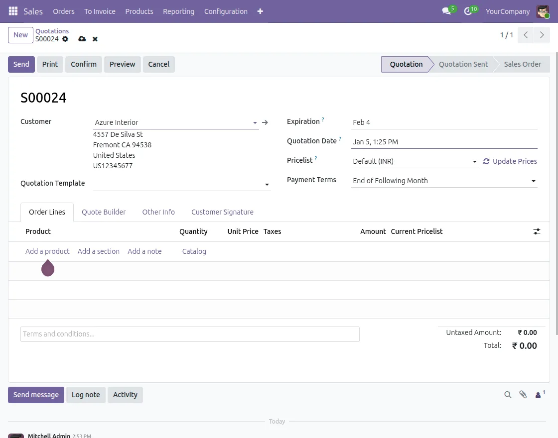 create new quotation for customer