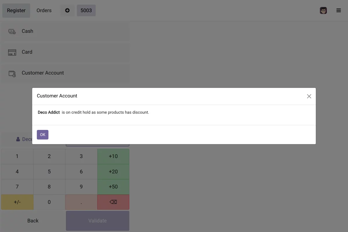 credit hold due to discount