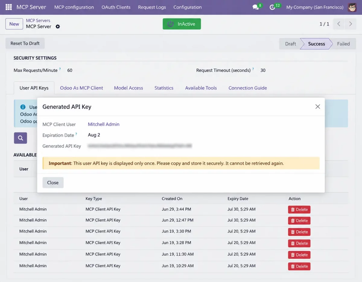 generated user api key