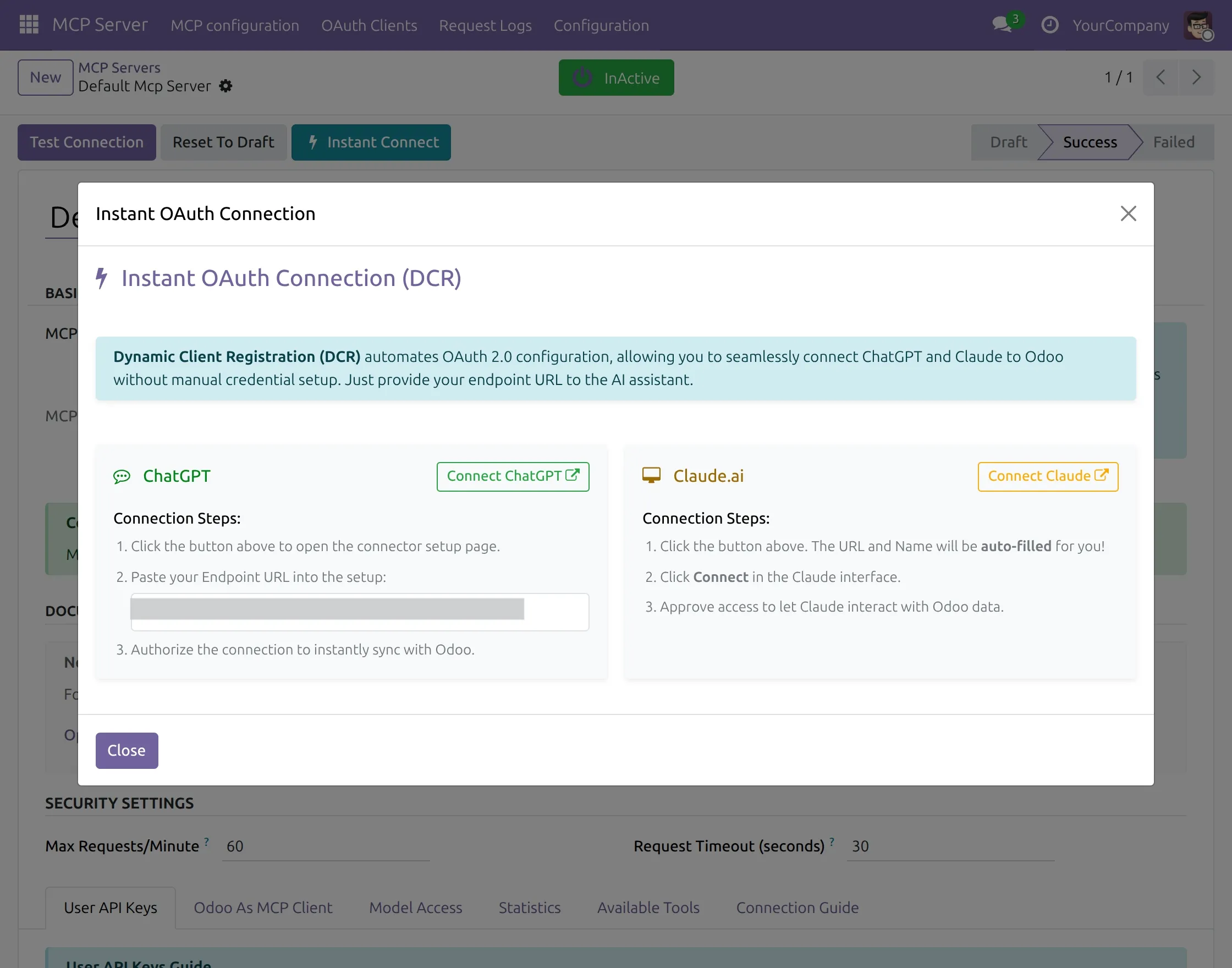 instant oauth connection