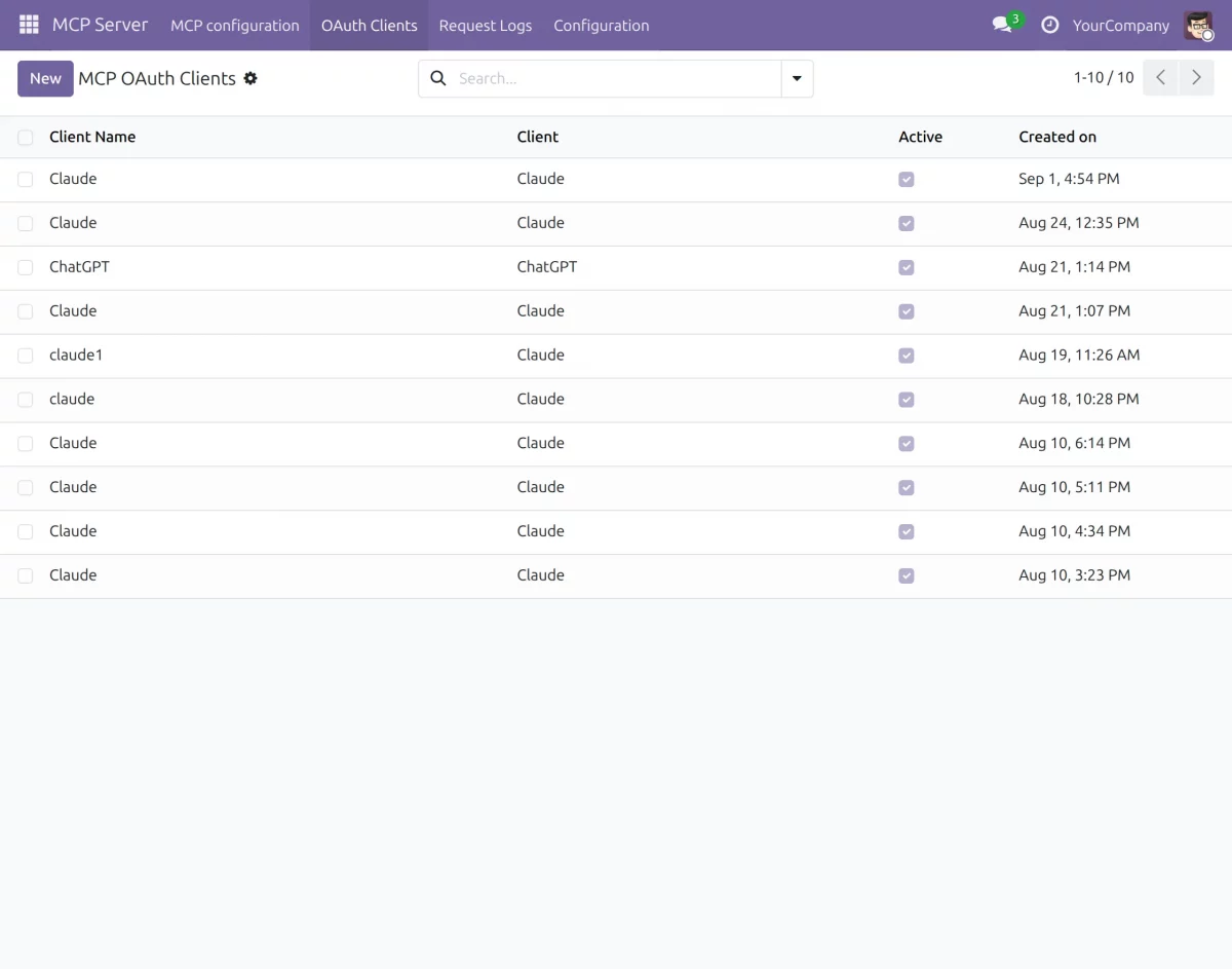 oauth clients list
