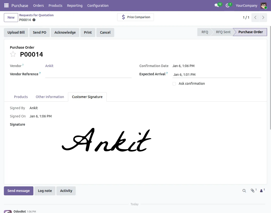 Sign Display on Quotation in Customer Signature