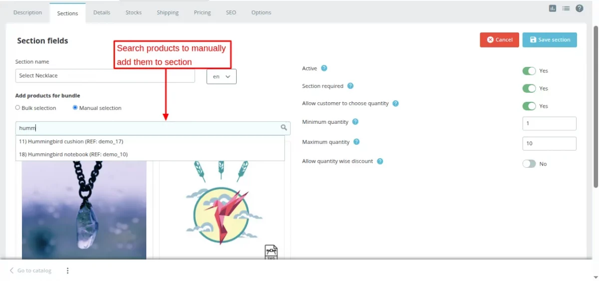 manual product selection