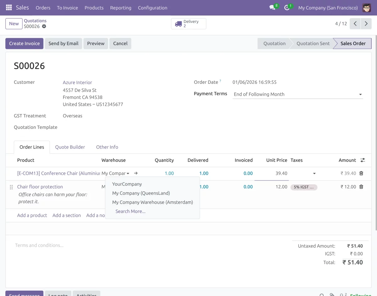select the preferred warehouse