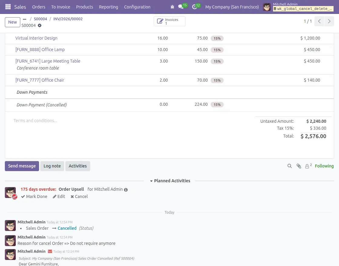 sales order cancelled status