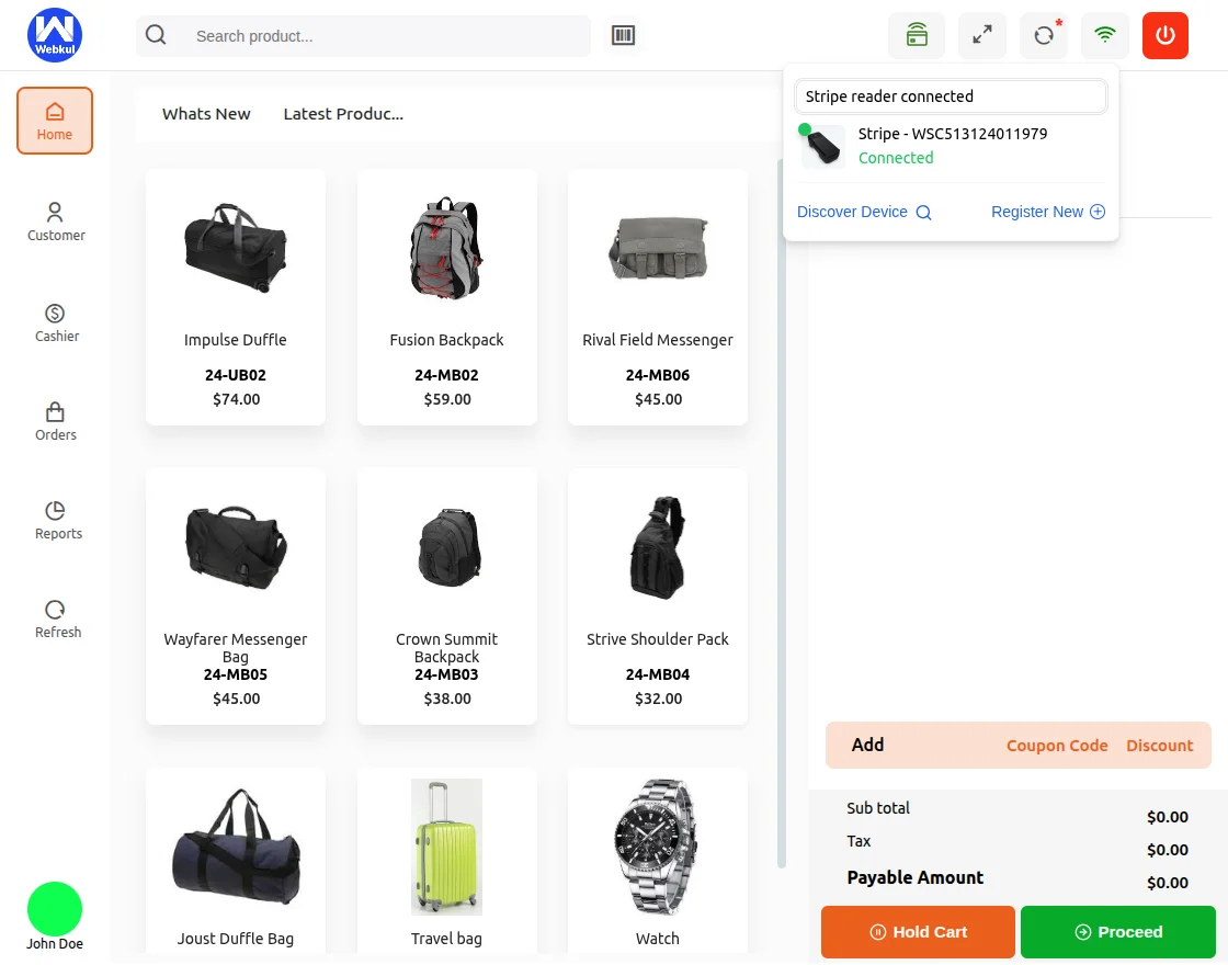 Magento 2 POS Stripe Reader Extension device-connected