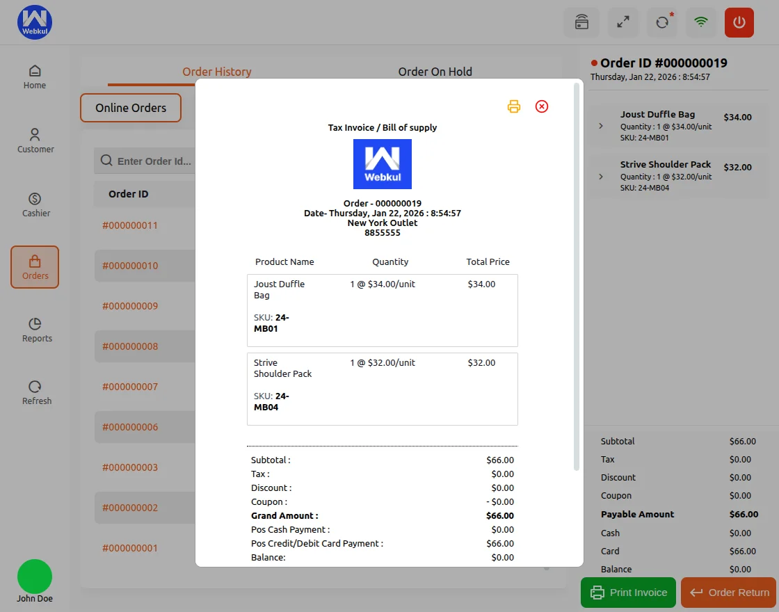 Magento 2 POS Stripe Reader Extension terminal-invoice