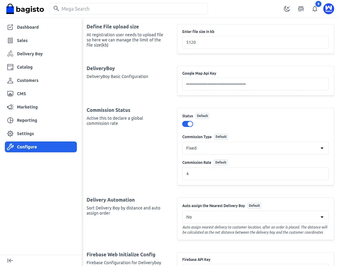 Bagisto Delivery Boy App google api