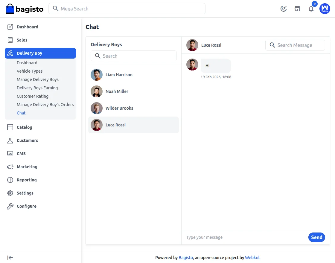 Bagisto Delivery Boy App chat
