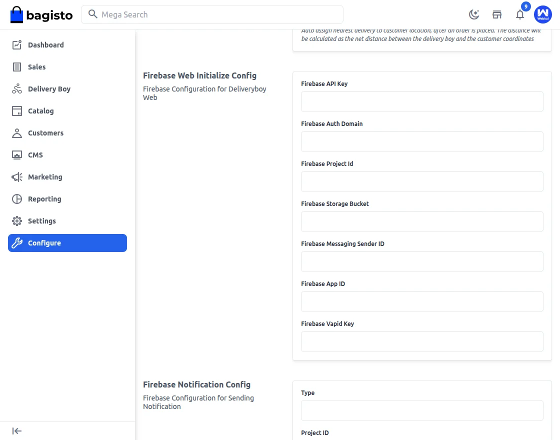 Bagisto Delivery Boy App firebase web