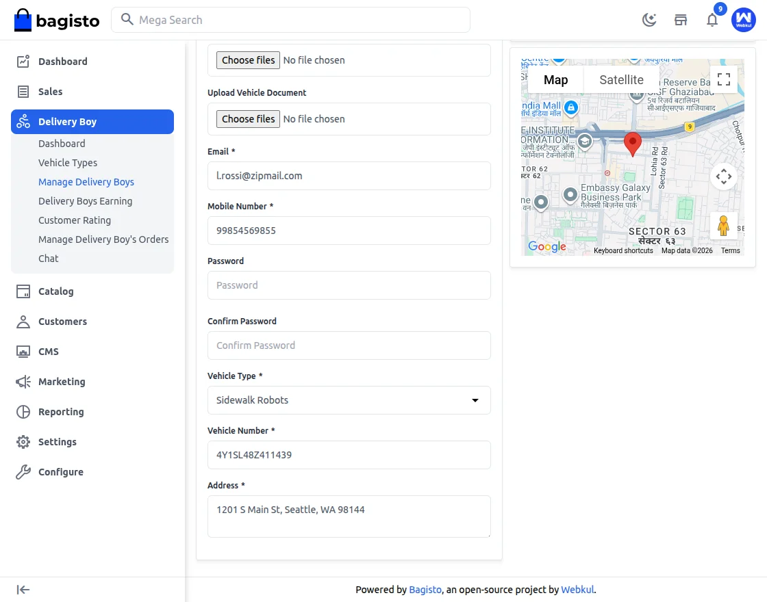 Bagisto Delivery Boy App dboys detils