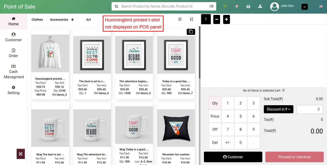 tshirt not displayed