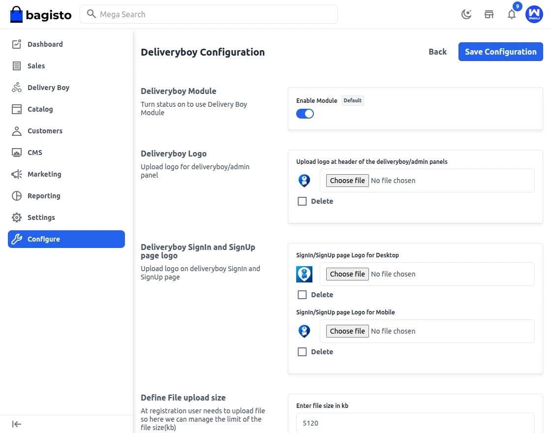 delivery boy module status