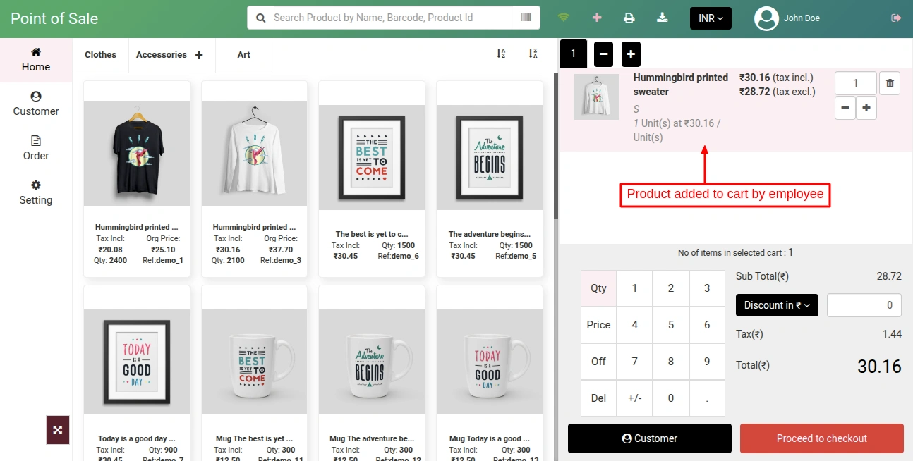 product added to cart