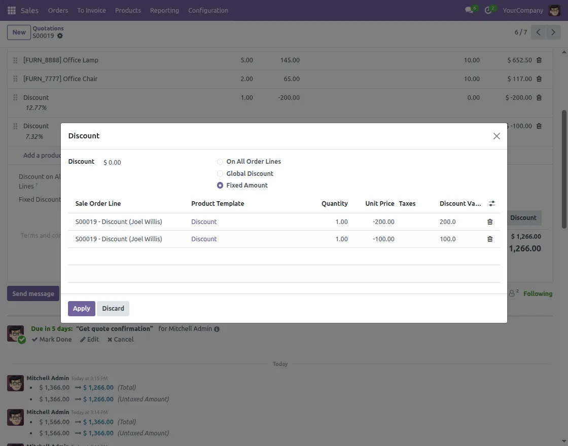 separate fixed discount