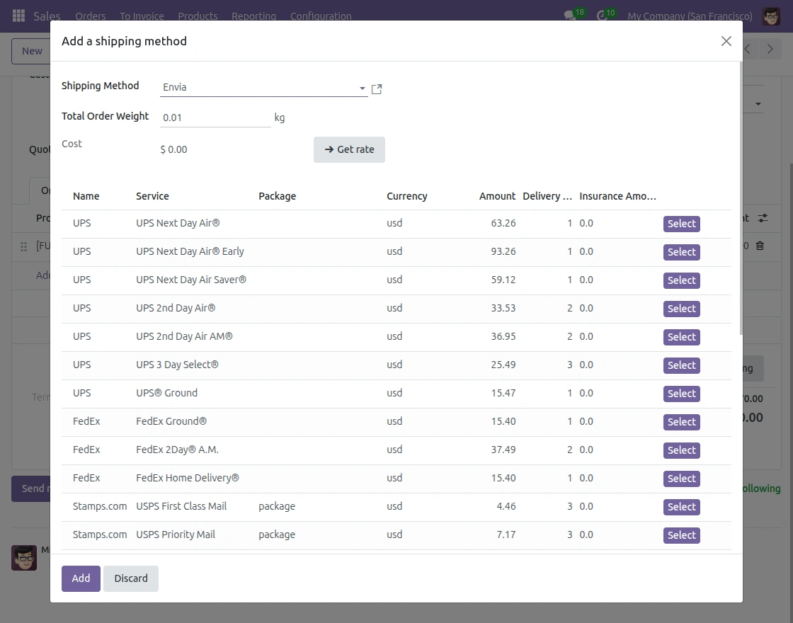 Select Shipping Rate