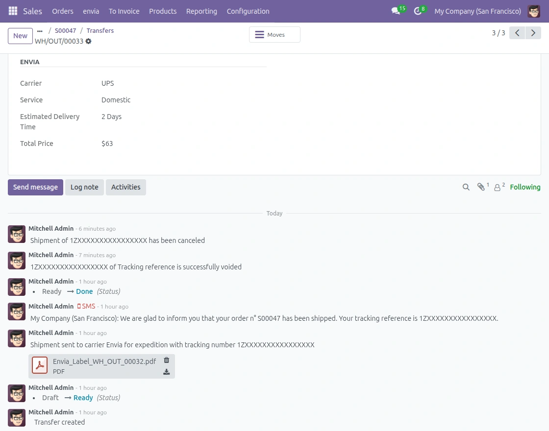 Cancel shipment Envia