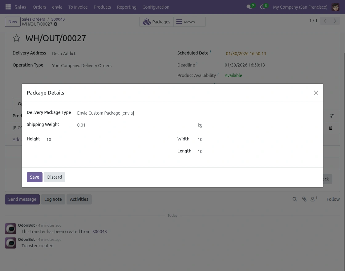 Envia Package Details