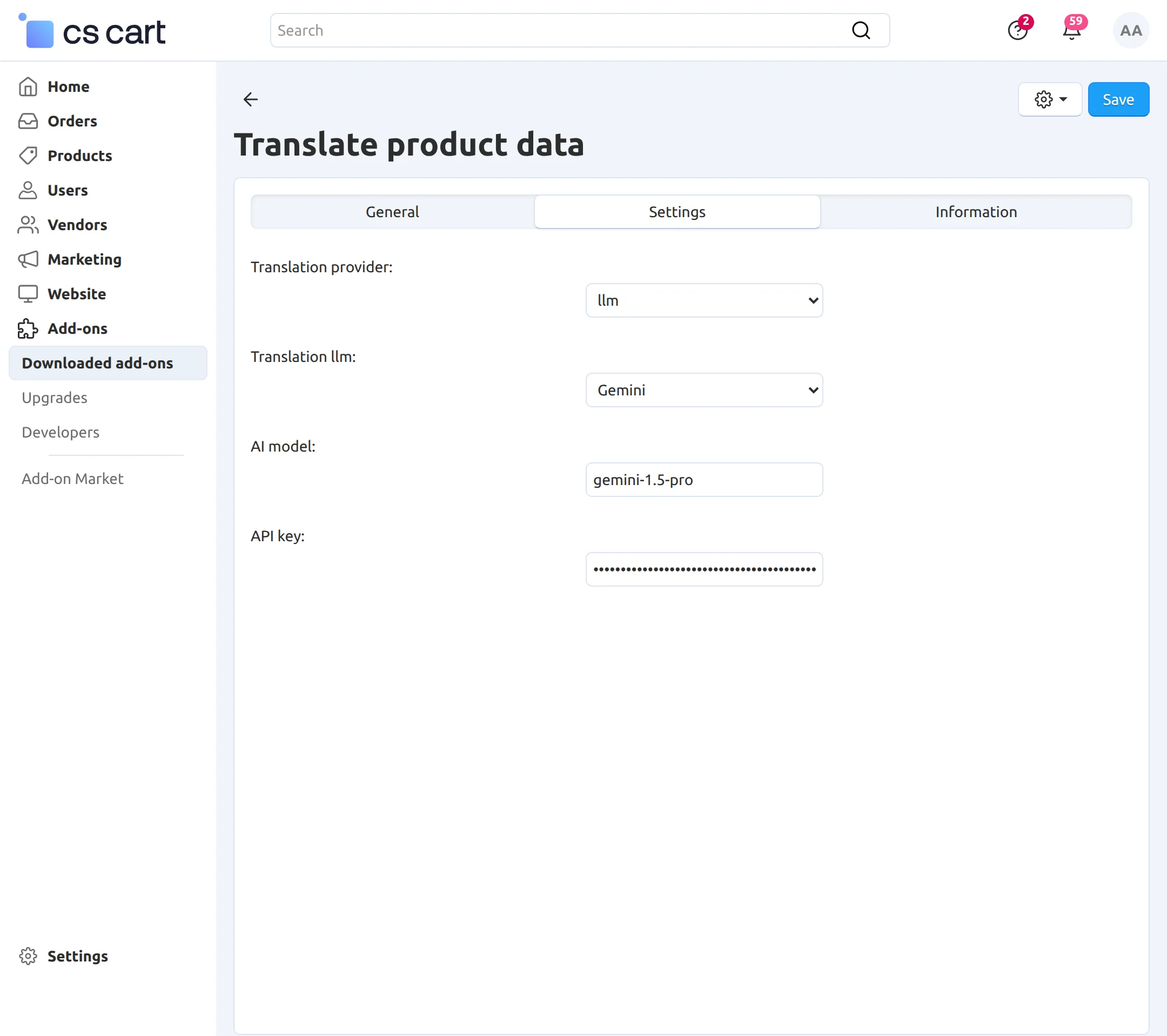 CS-Cart translate product data addon configuration