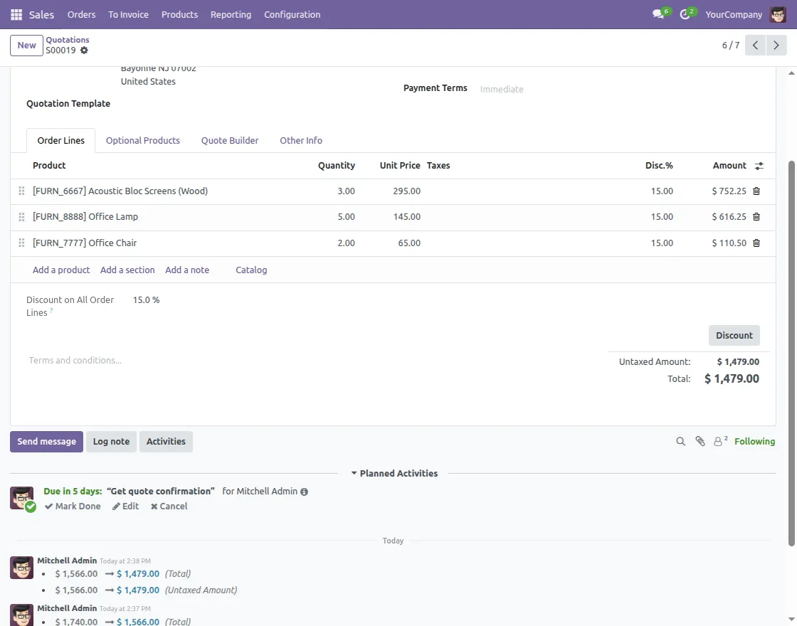 update sale order line