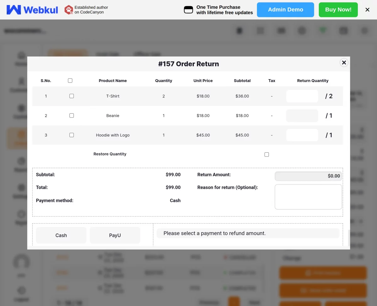 F.I Clothing WooCommerce POS Order Return