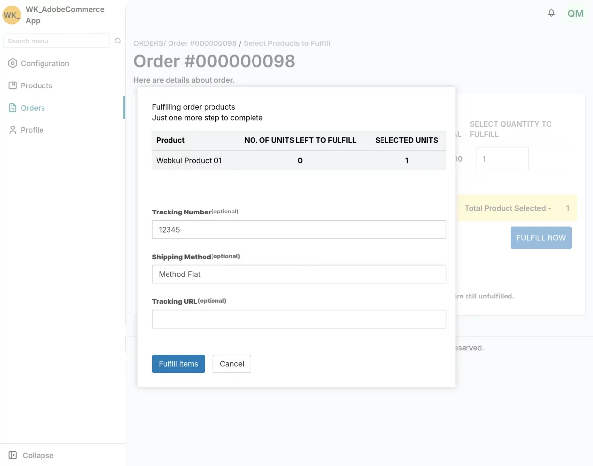 Enter fulfilment tracking details