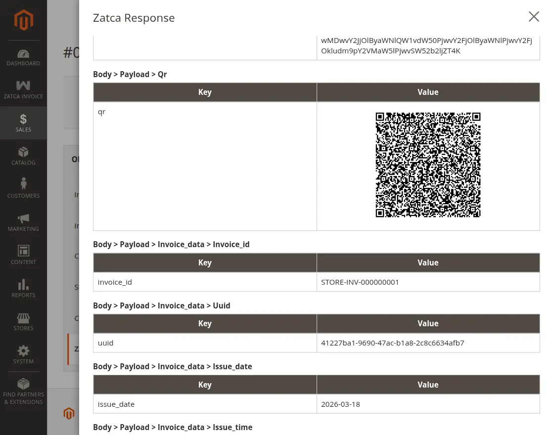 zatca invoice response with QR code