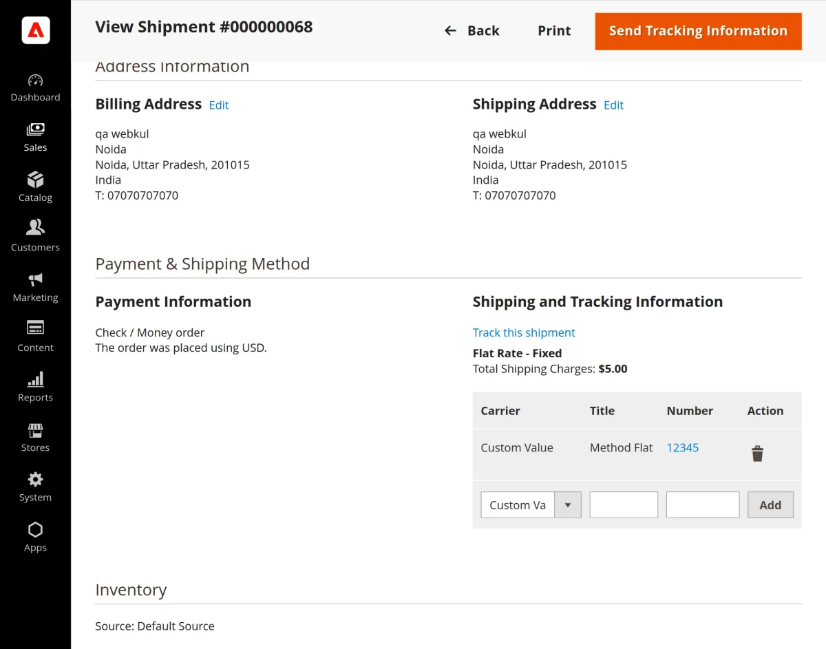alt shipment details