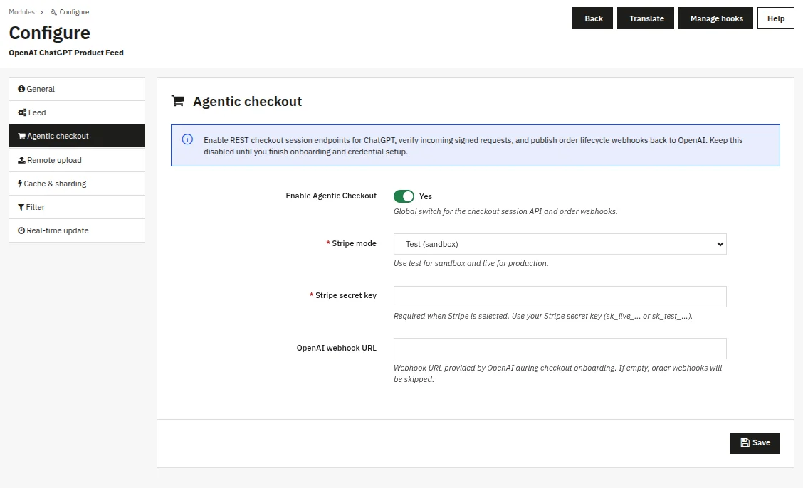 Agentic Checkout Settings