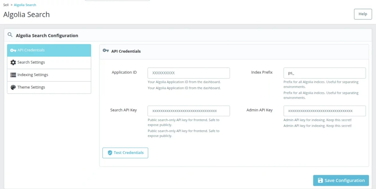 Algolia Search configuration
