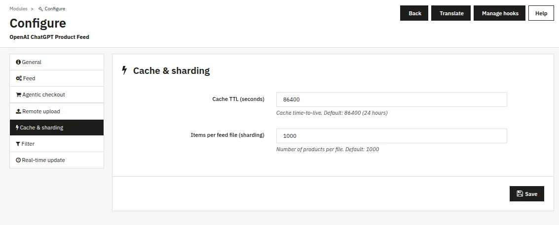 Caching & Sharding Settings