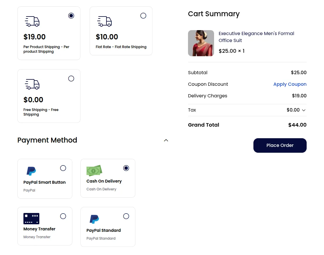 customer checkout with per product shipping method