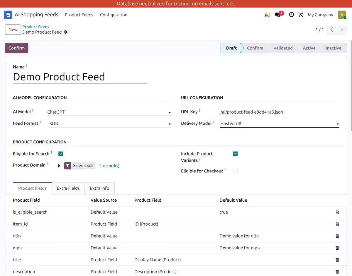 product feed generation configuration