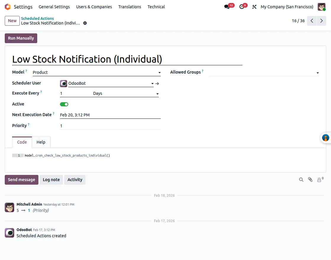 Individual Product Scheduled Action