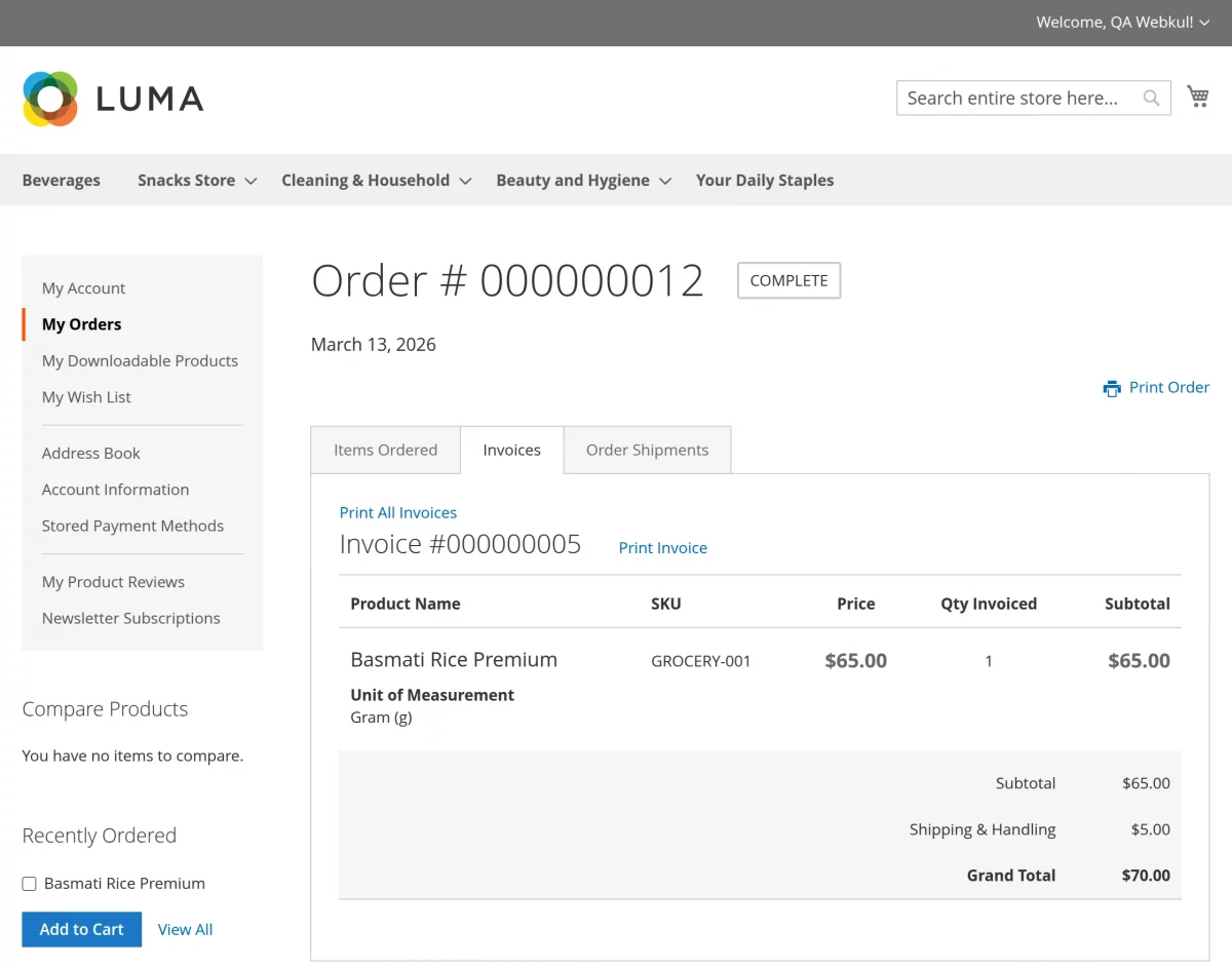 invoice customer end