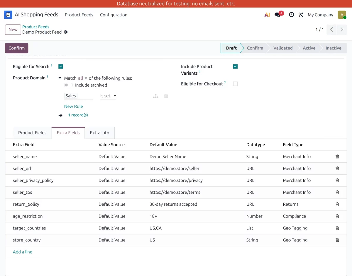extra fields mapping