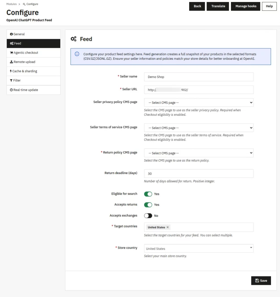 Feed settings