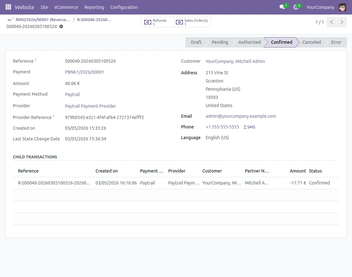 Details of the paytrail