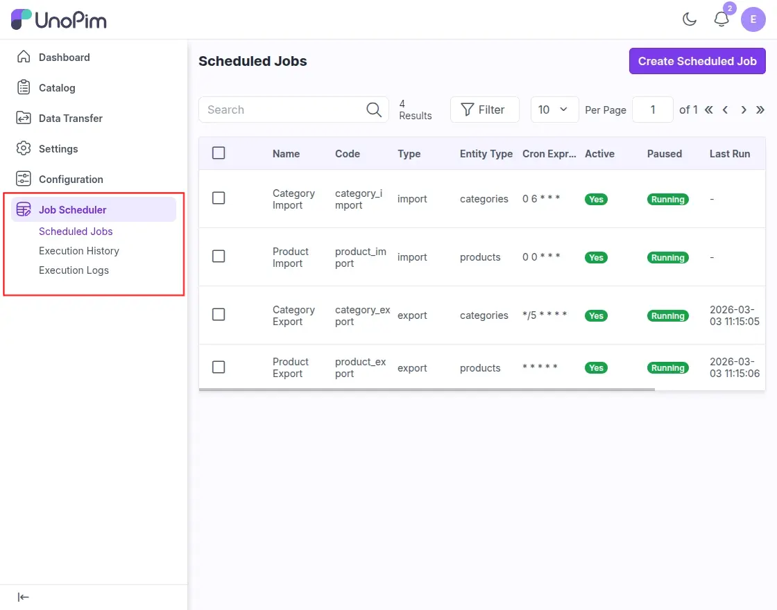 Job Scheduler Sub Option