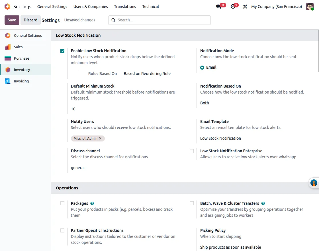 Enable Low Stock Notification (Based on Reordering Rule)