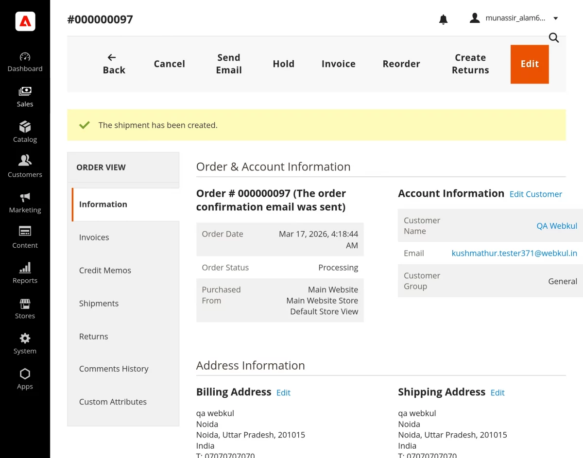 adobe commerce shipment