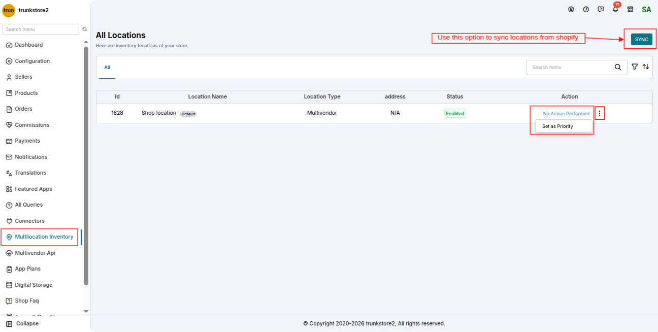 sync shopify location