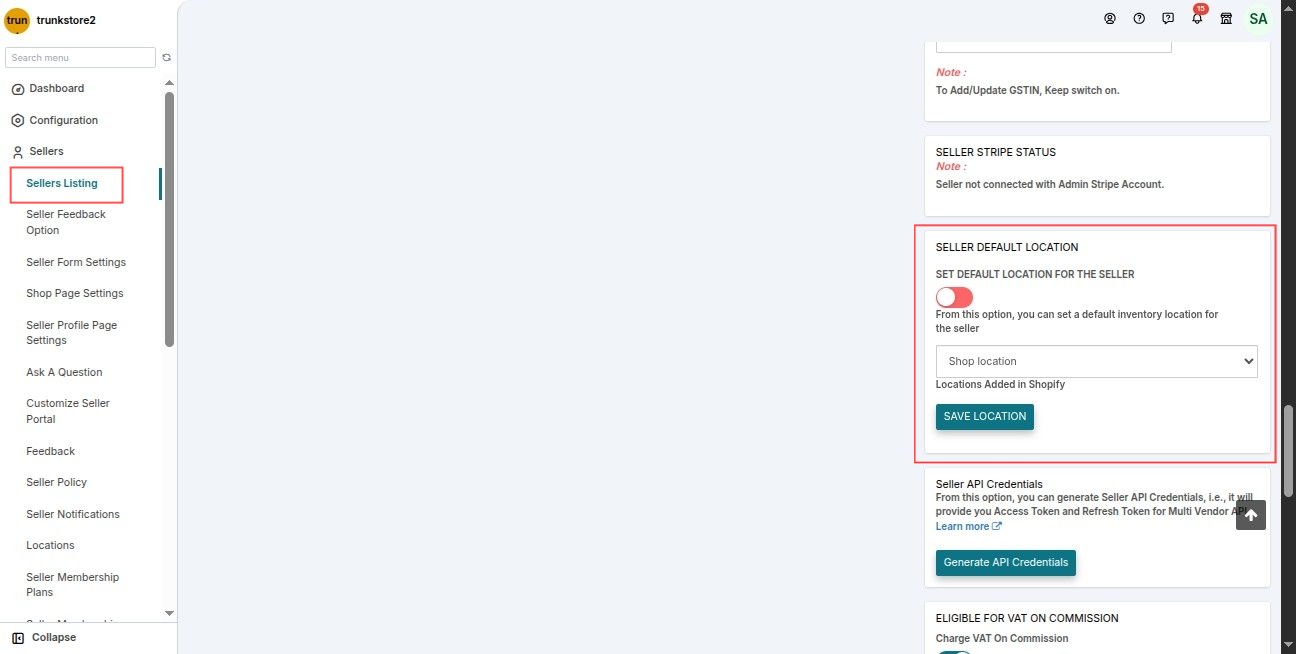 set seller's default location
